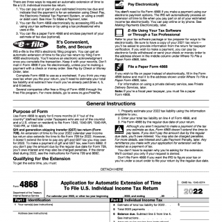 IRS Form 4868. Application For Automatic Extension Of Time To File U.S ...